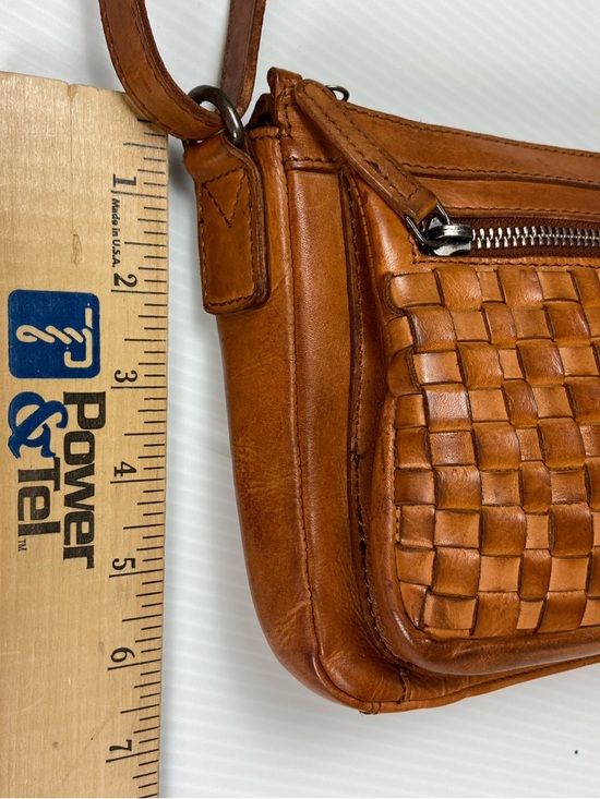 Y2K Woven Leather Crossbody Bag Cognac Brown Boho Small Zip Vilenca Holland - Picture 5 of 14